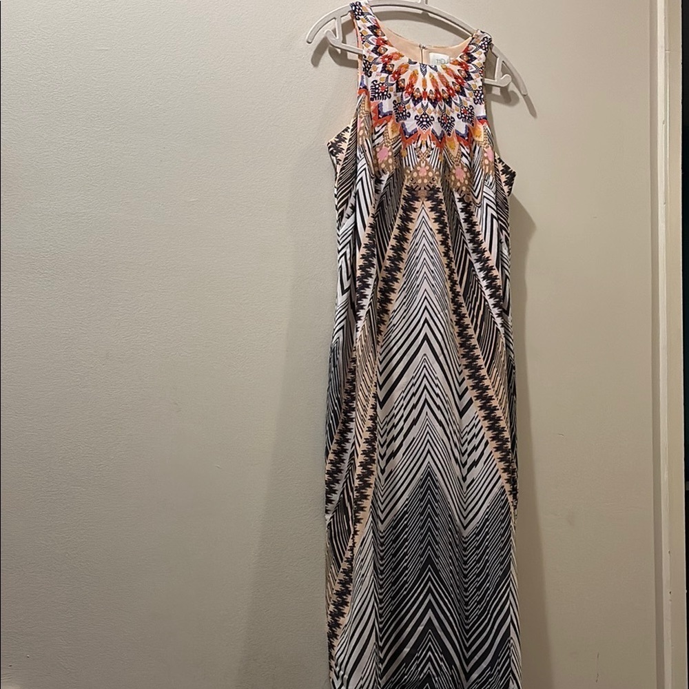 HD Paris - Anthropologie -Chic Multicolor Patterned Midi Dress - 100% silk - 10
